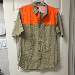 Orvis Men's Casual Orange & Tan Button Down Featherweight Shooting Shirt Medium